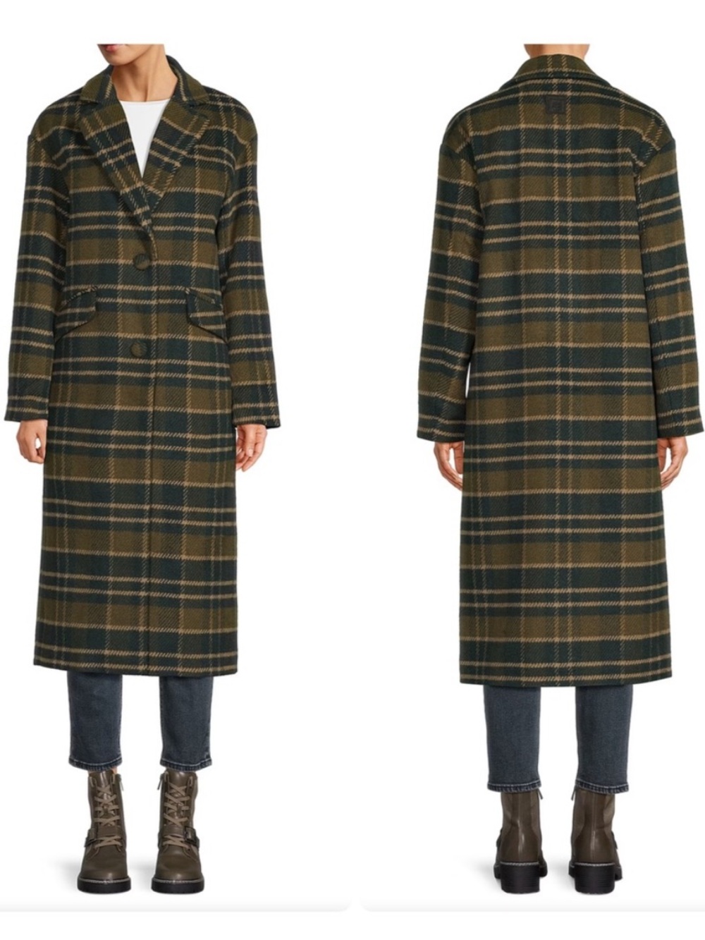 Hunter Carra Longline Green Plaid Coat